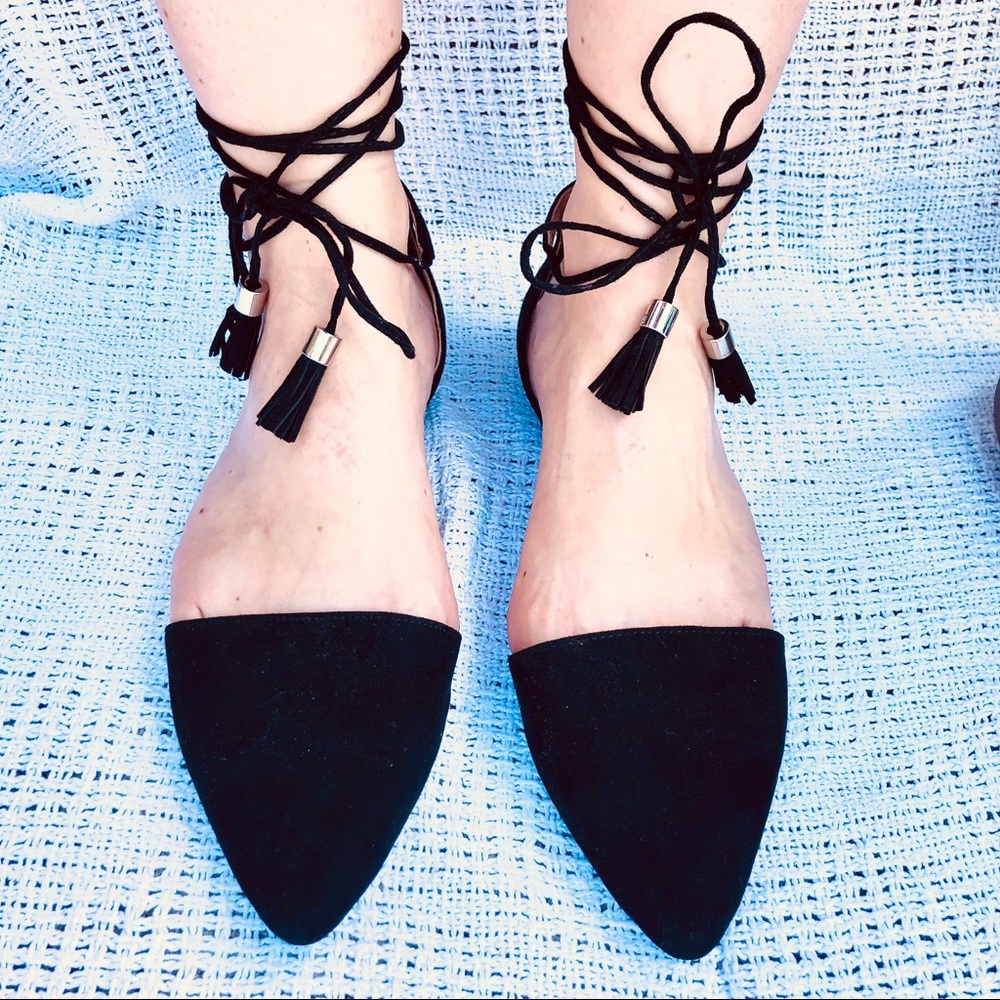 Wrap Suede Pointed Flats